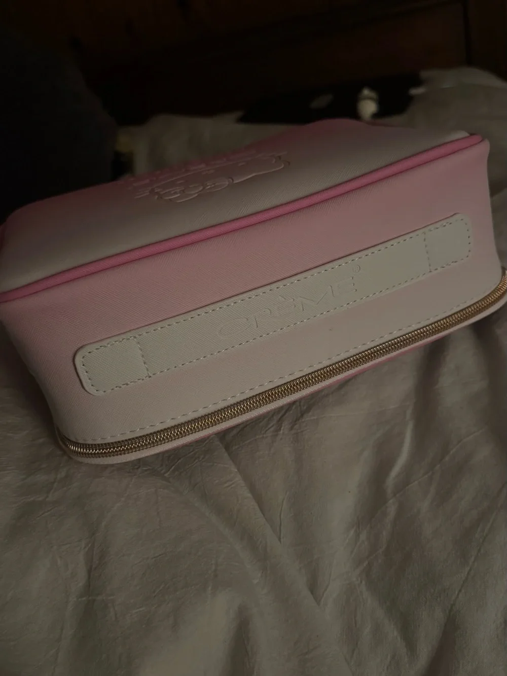Hello Kitty Pink Cosmetic Travel Case with Gold Accents